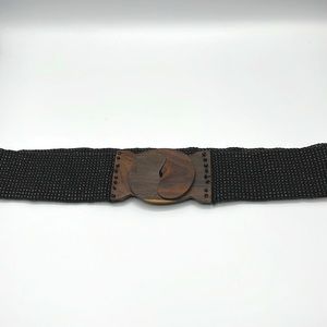 Beaded black belt with wood clasp